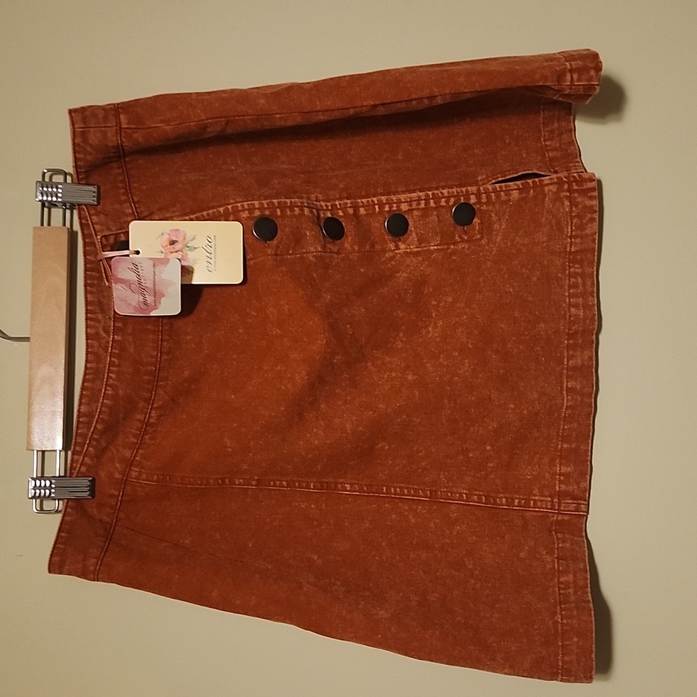 Entro Terracotta Button-Accent Skirt Denim Material WOMENS SIZE LARGE